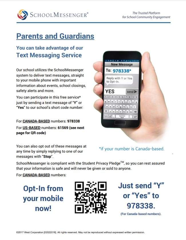 Dear Parents and Guardians, please follow instructions below to opt-in to the Eskasoni School Board's school messenger service to stay updated about cancellations and bus changes via email and text message.