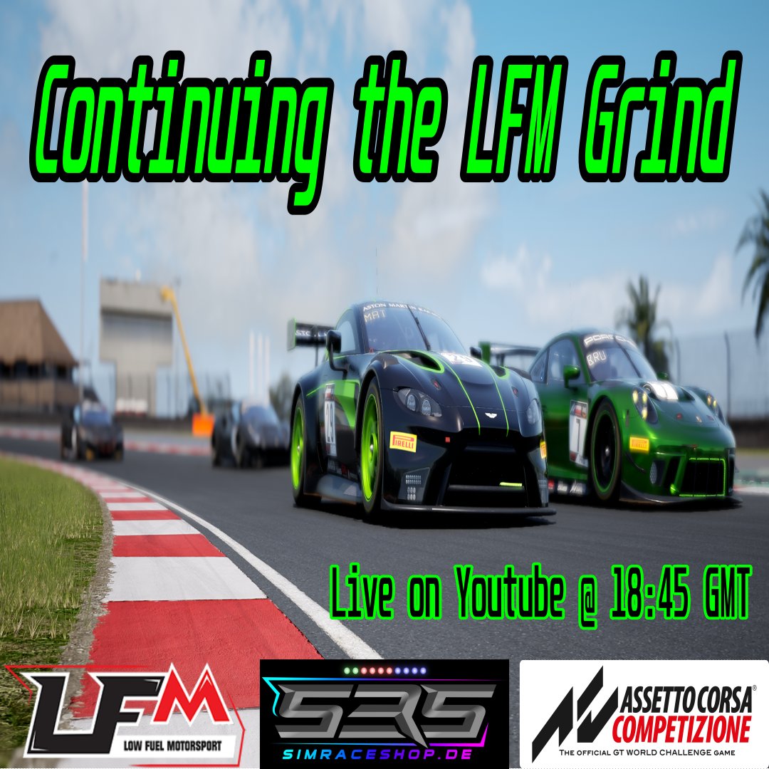 Mightymythi's tweet photo. Live Tonight at 18:45 ill be looking for better results in the LFM Mini Enduros around Kyalami.
Drop by and say Hi and see if we can push on for our first top 10 of the new season.
https://t.co/NweWYM4Tzk 
#assettocorsacompetizione #acc #simracing #lfm #lowfuelmotorsport https://t.co/DJhWIxeGil