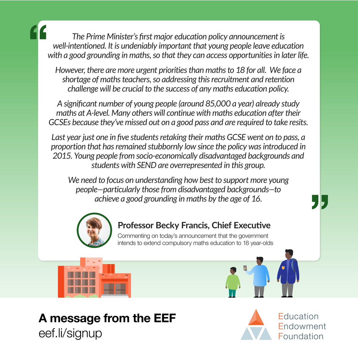 🎙️ Our Chief Exec. <a href="/BeckyFrancis7/">Prof Becky Francis</a> responds to today's announcement that the government intends to extend compulsory maths education to 18 year-olds. 👇