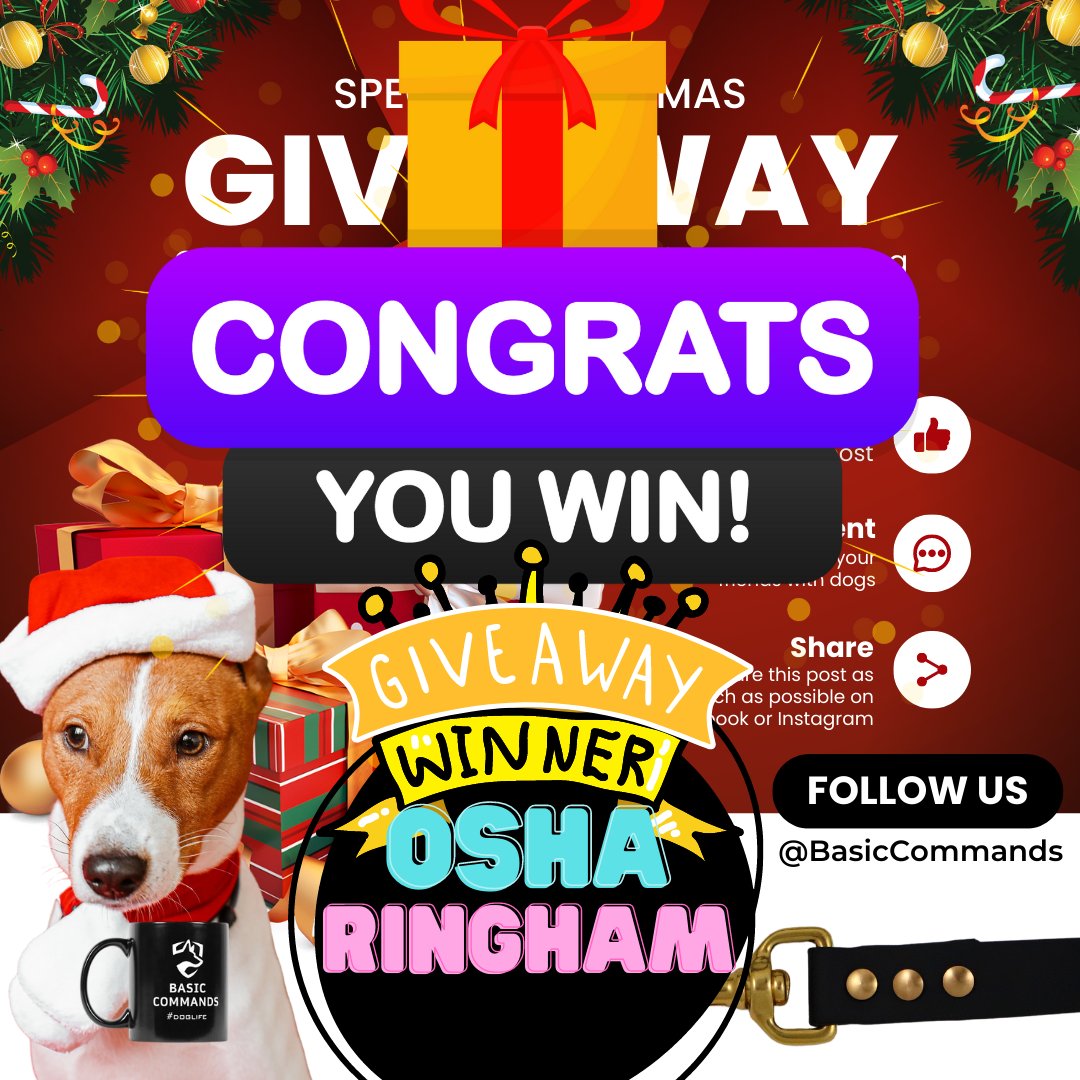 BasicCommands's tweet image. ✨ GIVEAWAY WINNER ✨
🏆 Osha Ringham 🏆
#dogtraining #dogtraininggiveaway #dogtrainingtips #dogtrainers #dogbehaviour #dogobedience #puppytraining #dogtrainingcontest #dogtrainingchallenge #dogtrainingadvice #dogtrainingclasses #dogtrainingsecrets