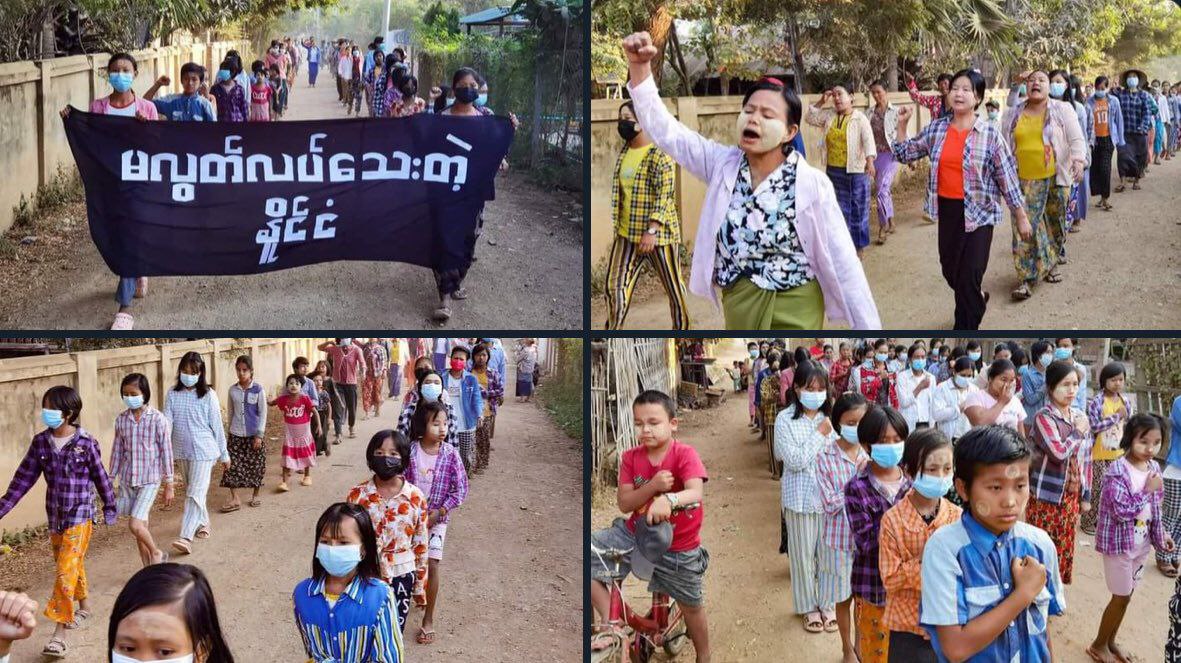 christdaehyun's tweet photo. The determined pro-democracy residents were rallying and staging an anti-dictatorship protest on the West Bank of Chindwin river in Sagaing Region today.  #MyanmarIndependenceDay #2023Jan4Coup #WhatsHappeningInMyanmar https://t.co/1Oa45bZWBv