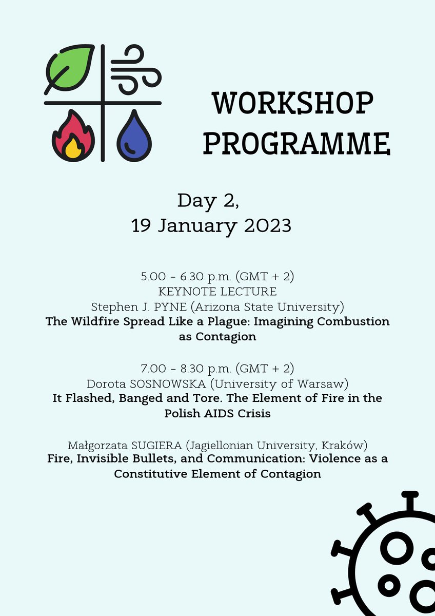PerfoUJ's tweet photo. Coming Up! Three-Day Online Workshop "Elements of Contagion", 18-20 Jan, Keynotes: @StephenJPyne and Caterina Albano #contagion #epidemic #covid19 #newmaterialism #pandemic Want to join us on ZOOM? dm or email us epidemicsandcommunities@gmail.com https://t.co/oCbpqZvo8o