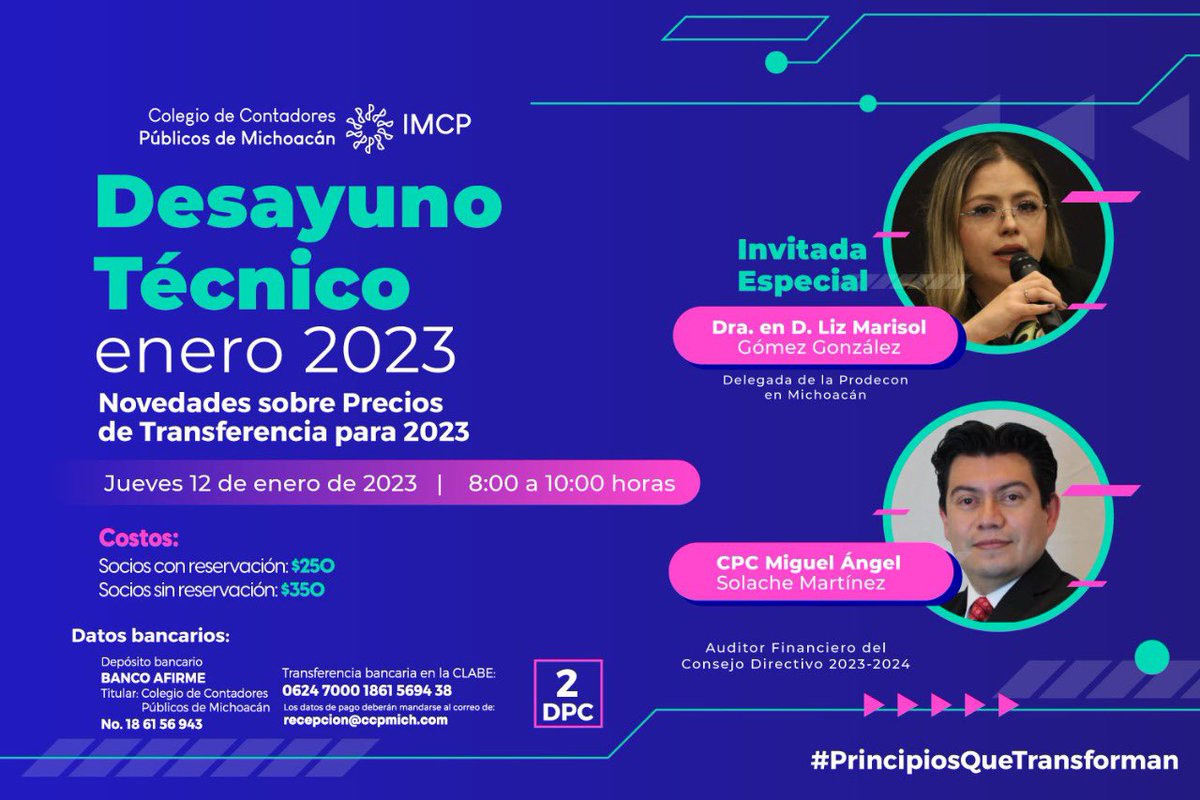 CCPMichoacan's tweet photo. Nos vemos en nuestro primer #DesayunoTécnico del año ✨
🗓️Jueves 12 de enero de 2023
⌚️08:30 horas
¡Reserva hoy mismo!
🖥https://t.co/2zCqJmGkb1
☎️(443) 299 6280 ext. 101
#PrincipiosQueTransforman https://t.co/tXzBc1De8c