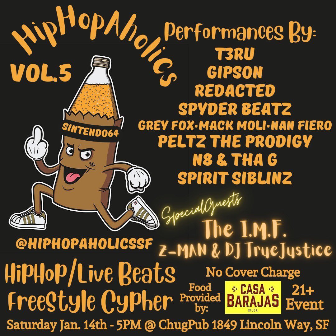 RedactedMcFly's tweet photo. FREE hip-hop show @ChugPubSF on January 14!! Come down and check it out!! https://t.co/ssMweZ7zwF