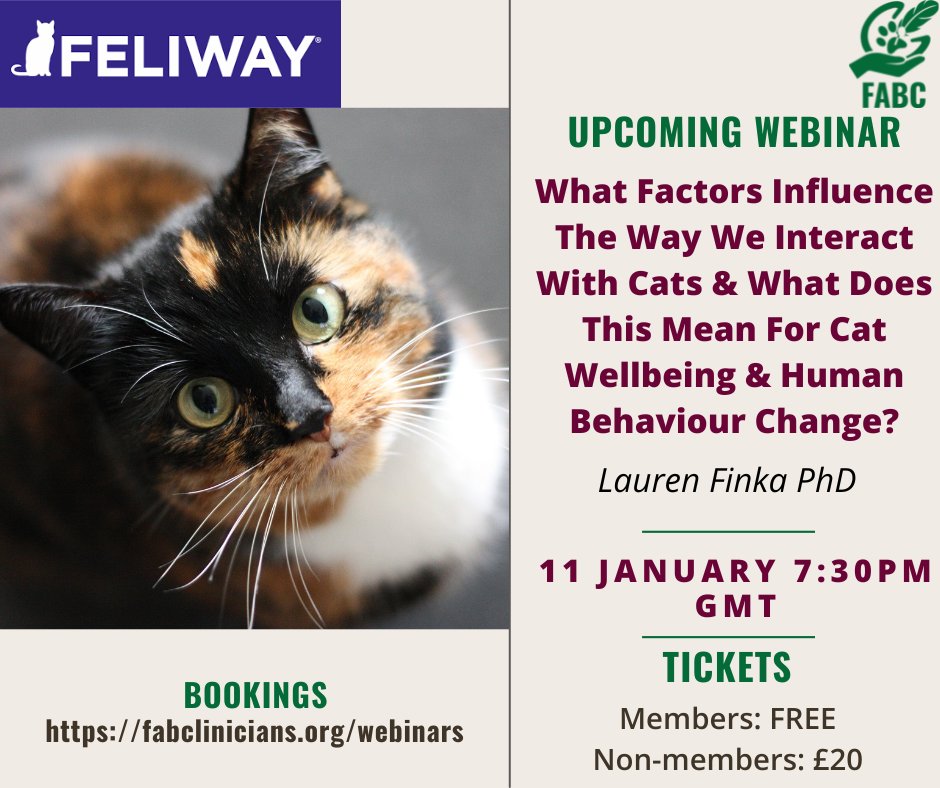 FABClinicians's tweet photo. Our first Webinar of the year is with Lauren Finka! 🐈
Book your spot here: https://t.co/L1PySGx5K4 💻
#FABClinicians #cats #catwellbeing #humanbehaviourchange https://t.co/msWLOX0agJ