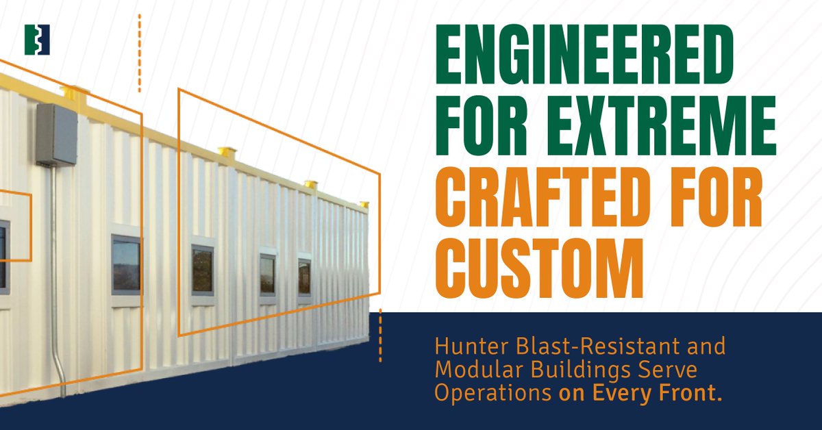 hunterbuildings's tweet photo. Built to offer unparalleled protection in even the harshest environments, and custom-tailored to suit your operations’ unique needs. Hunter is here to help.
#ModularConstruction #BlastResistance https://t.co/qUiNR4jz7H