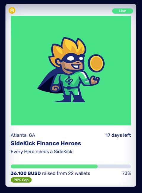SidekickFinance's tweet photo. SideKick Finance NFT Campaign on JumpStart is at $36,100/73%! 

These NFT's will make you an owner of JumpStart and SideKick Token Revenue streams!! True passive income for life!

https://t.co/STKMk6sSdh #crowdfunding #NFTCommunity #defi https://t.co/PkxX7mNTAM