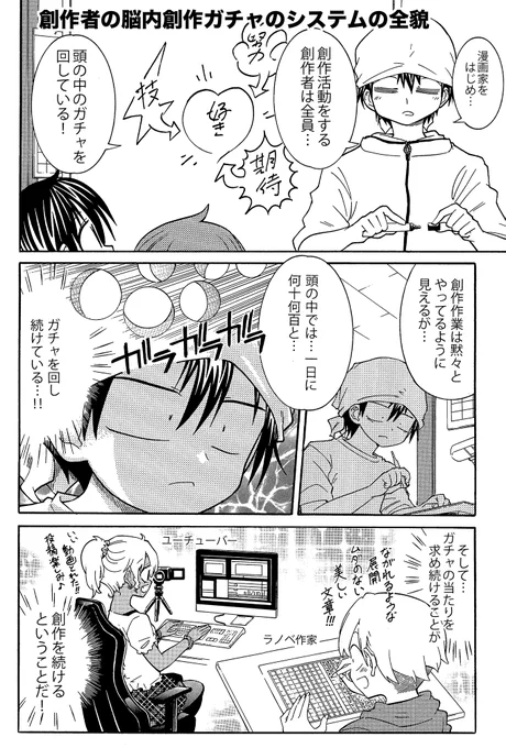 漫画家をはじめ、全創作者は頭の中の脳内の創作ガチャを回し「当たり」を求め続ける。それは何よりも至福な時間である…しかし恐るべき第2ステージで「当たり」が失われ…「なまける」へおちる(1/2) 