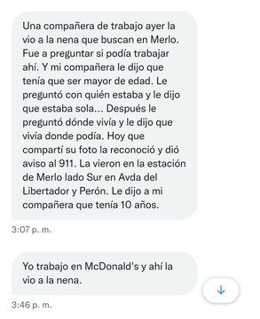 desaparecidaorg's tweet photo. #URGENTE #BUSQUEDATIEMPOREAL #COMPARTIR Recibimos mensaje de una chica que vió a Delfina Rohr, la niña de 10 años, desaparecida el 1/1 en Merlo, Buenos Aires, y dió aviso al 911.  
Pedimos que se haga viral la búsqueda! y la policía y el municipio de Merlo la encuentre ya!🙏🙏🙏 https://t.co/UEWFdaLO2D