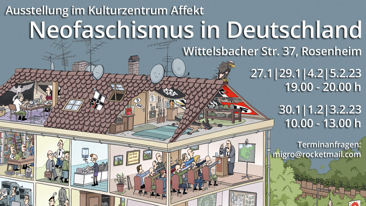 Save the date: 27.1.-5.2. #Ausstellung zum Thema #Neofaschismus in Deutschland im Kulturzentrum Affekt in #Rosenheim. Weitere Infos: migration.rosenheim.tk/2022/12/29/aus…