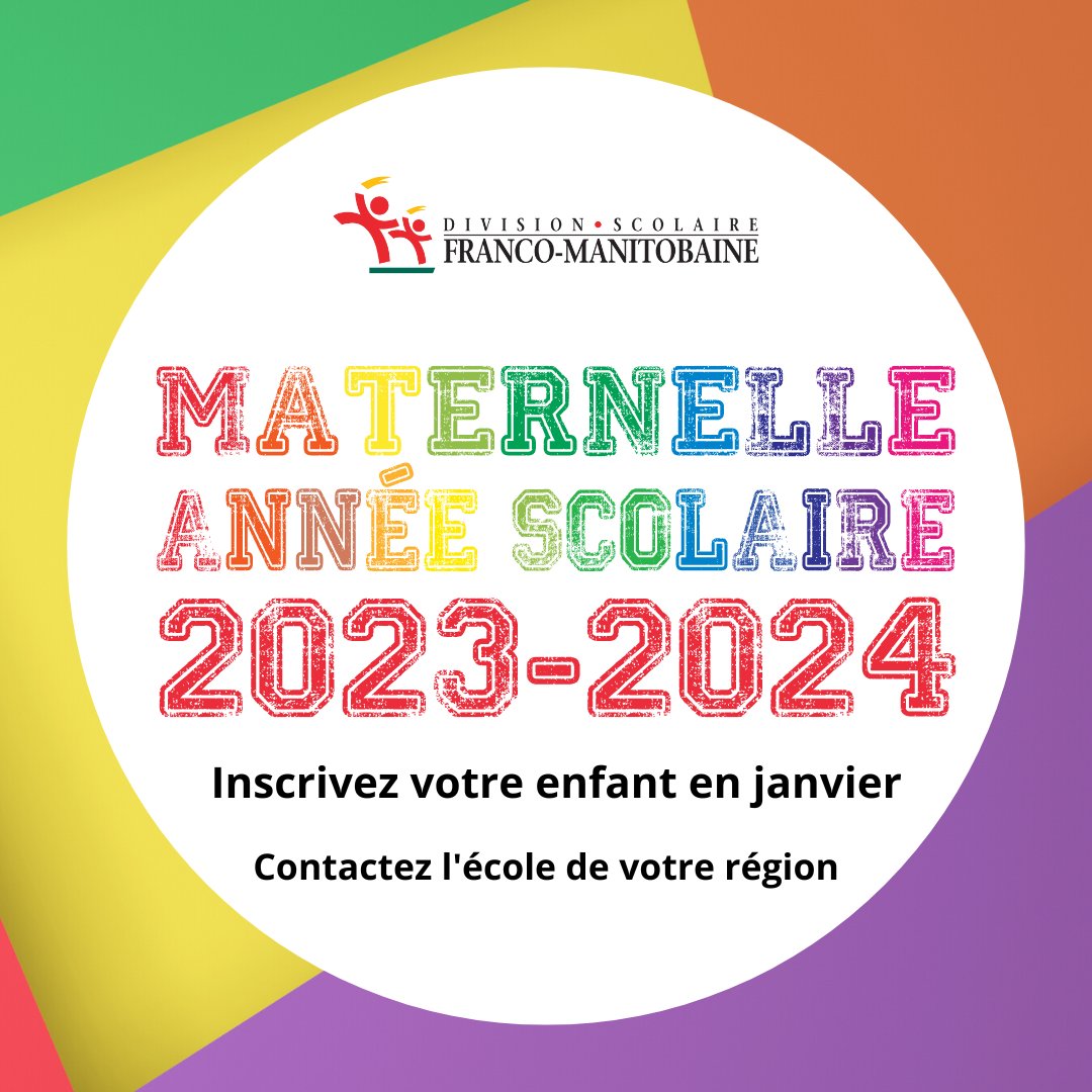 DSFMecole's tweet photo. INSCRIPTION À LA MATERNELLE
Votre enfant est né en 2018? C’est maintenant le temps de l’inscrire à la maternelle #DSFMecole pour la rentrée de sept. 2023.
😃Contactez l’école de votre région entre le 23 et 27 janvier pour faire son inscription.
👉Infos: https://t.co/gTcMekg5xd https://t.co/a2xDwzd6su