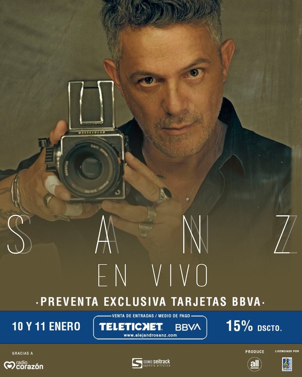 clubdelavddsanz's tweet photo. #SanzEnVivoLima Las entradas para la presentación de @AlejandroSanz iniciarán con una preventa exclusiva para clientes de BBVA los días 10 y 11 de enero, lo cual les permitirá acceder a un 15% de descuento.
#preventa #sanzenvivoperu #20deabrilperu #elclubdelaverdadsanz https://t.co/HVpNEV5gsn