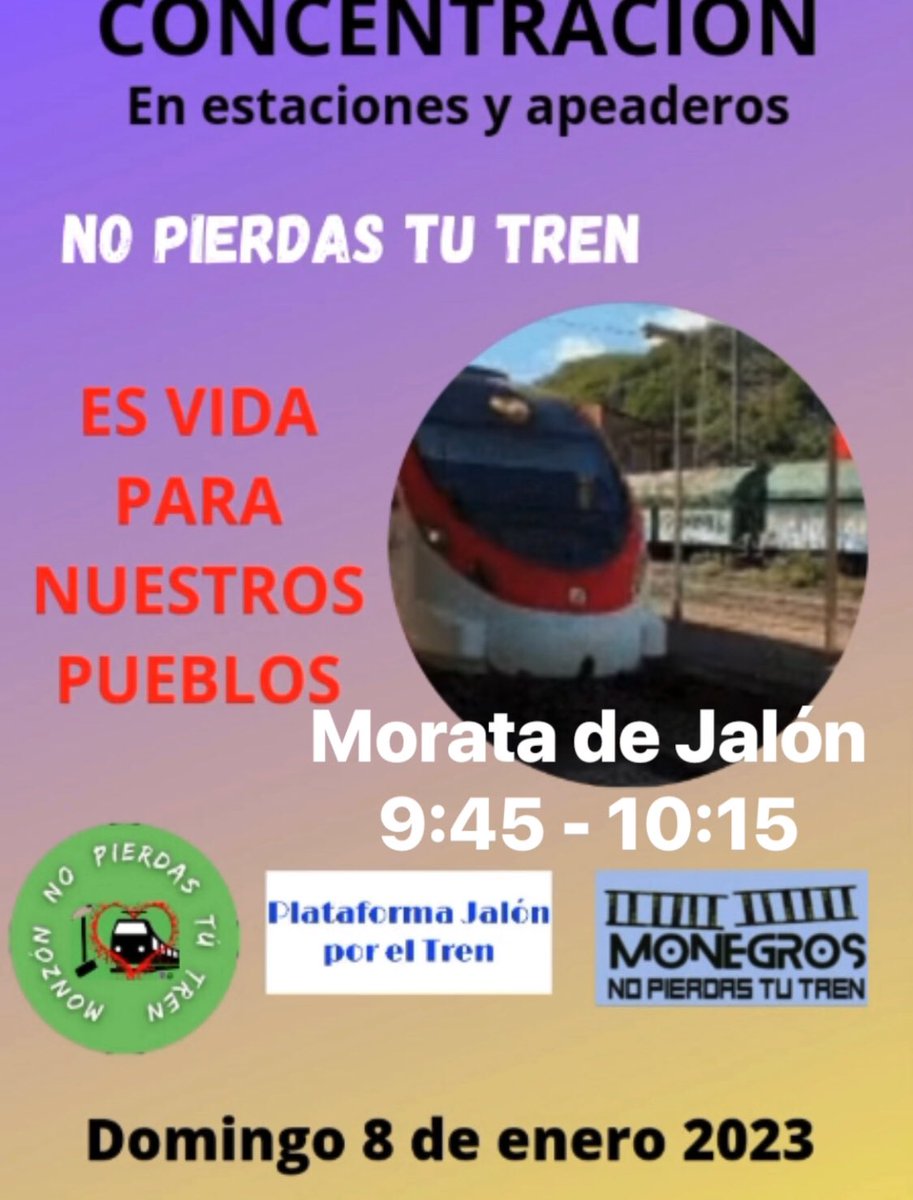 vicentegueonc's tweet photo. DOMINGO 8 DE ENERO DE 2023 CONCENTRACION 129 EN MONZON y 22 EN LAS ESTACIONES Y APEADEROS DE ARAGON
Este domingo de nuevo vecinas y vecinos de #Ricla, #Purroy, #Mores, #Sabiñan, #paracuellos, #Embid #Morata #Grañen, #selgua y #Monzon , y de la provincia de #Soria entre otros… https://t.co/FxWkORDAdP