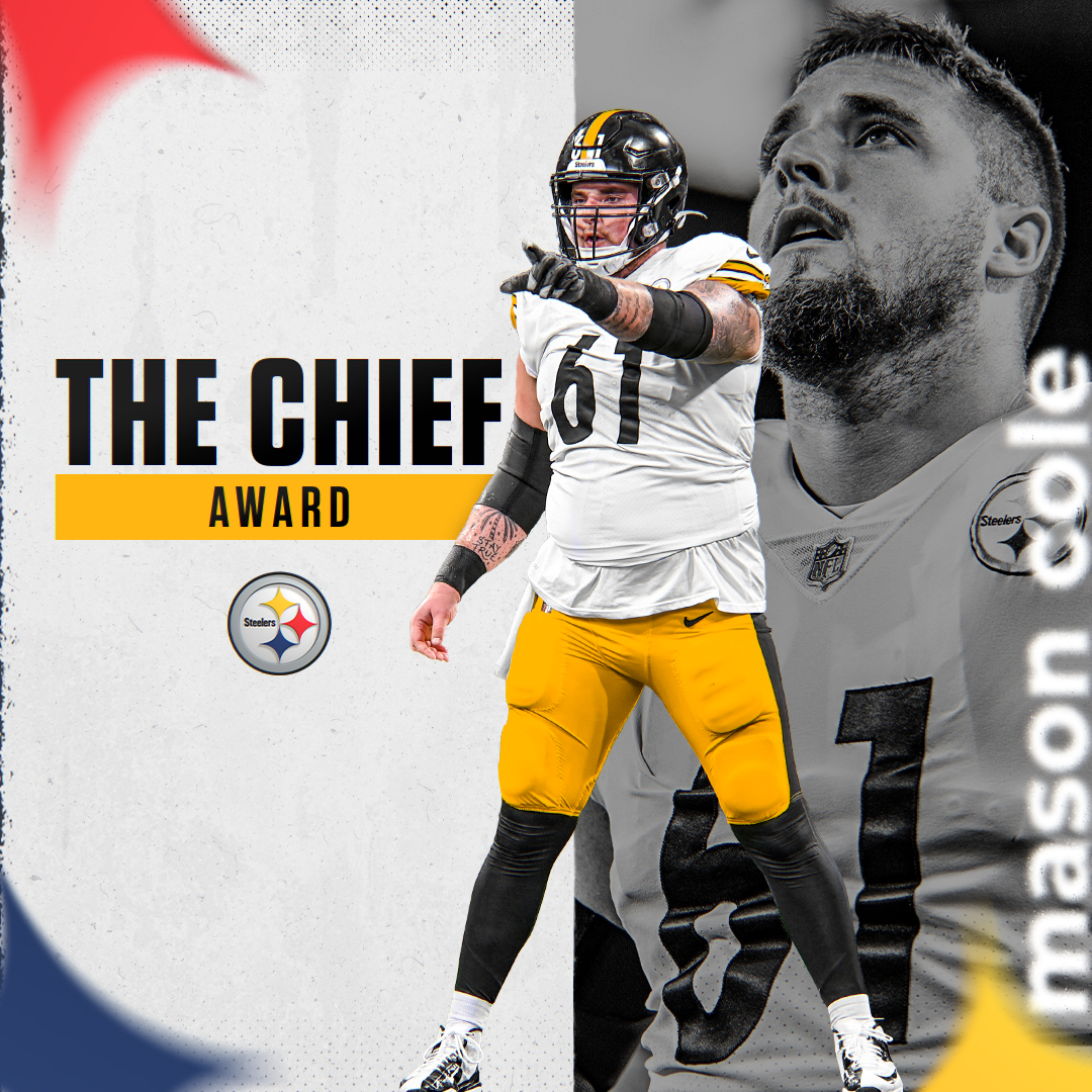 steelers's tweet photo. Mason Cole &amp; @kennypickett10 were named the 2022 recipients of the Pittsburgh Chapter of Pro Football Writers of America’s annual awards.