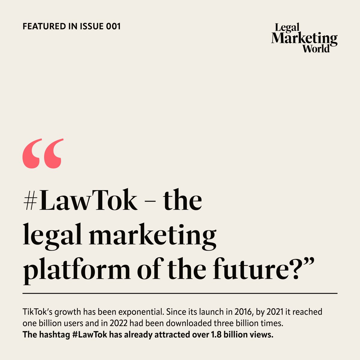 #LawTok has attracted over 1.8 billion views and counting. Brands are increasingly turning to #TikTok to increase their brand awareness. Is it time for law firms to do the same? Read more in Legal Marketing World, available now: bit.ly/3ZcsXLM
#LegalMarketing