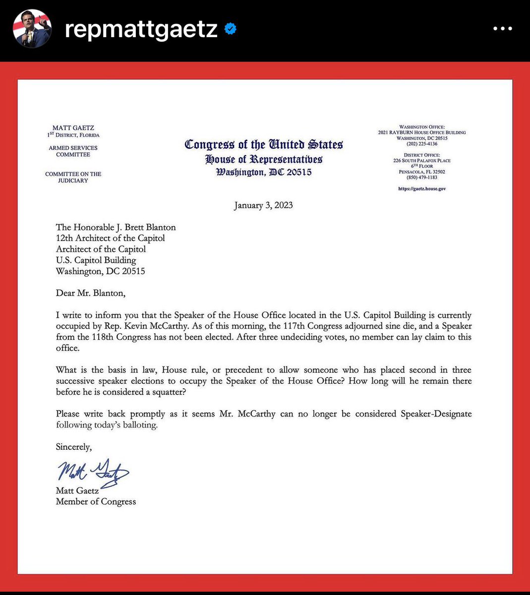 TheSeabrooke's tweet photo. @RepMattGaetz sent a letter to Architect of the Capitol asking for #KevinMcCarthy to be kicked out of the Speaker's office. #MattGaetzIaAJerk. It’s definitely a #Karen move. Another #PopcornMoment brought to you by the #DysfunctionalGOP. #HouseGOP starts the New Year with a flop https://t.co/0Vl8wHBOaU