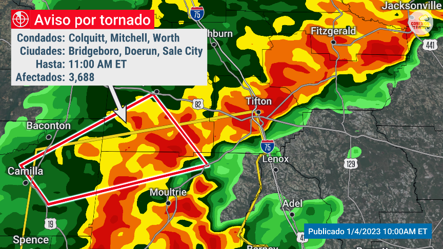 conexiontiempo's tweet photo. Aviso por tornado en #Georgia para los condados de #Colquitt #Mitchell #Worth hasta las 11:00 AM tiempo del Este
#Tornado #LugarSeguro #Tormentas https://t.co/fHzuxJCBly
