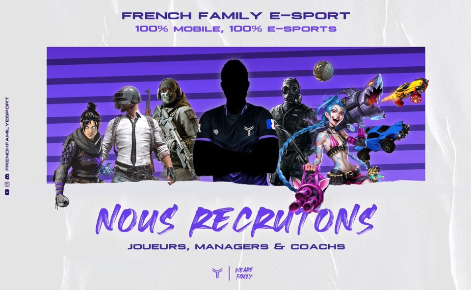 FrenchFamEsport's tweet photo. π Nous recrutons !
Sur tous nos jeux. Lien en bio
#eSports #structure #manager #france #job #gaming #gamer #codm #leagueoflegends #pubg #phone #android #smartphone #game #gamers #ffesport #coach #hiring #mobileesports #phone #rlss #apexm #pubgmaf #chickendinner https://t.co/79S9xZARxM