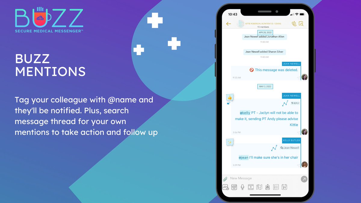 SkyscapeInc's tweet photo. With Buzz Mentions feature, you can call out a colleague in a group by mentioning with @ name and they'll get notified. 

To learn more about Buzz features, visit https://t.co/TGylmqnZz4

#homehealthcare #buzzmessenger #hipaa #hipaacompliant #healthcareworkers #telehealth https://t.co/yAKGEX5u5o