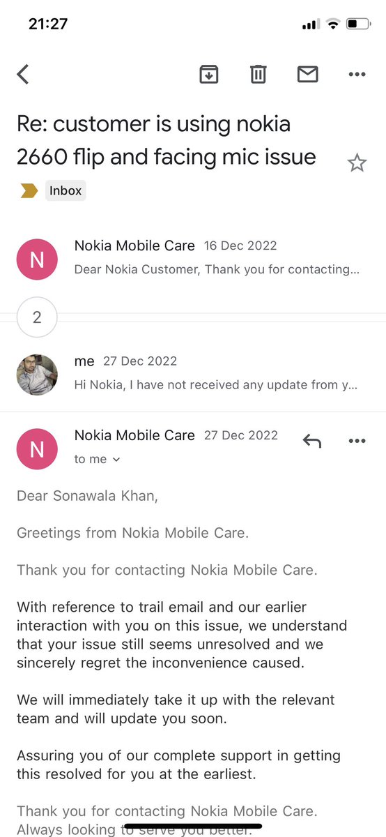 Ullahkhan34's tweet photo. @NokiamobileIN @NokiaMobile @NokiaIndia I have raised issue on Nokia Mobile care but din’t received any proper response from Nokia.
Please help to resolve. https://t.co/aSKqnytICE