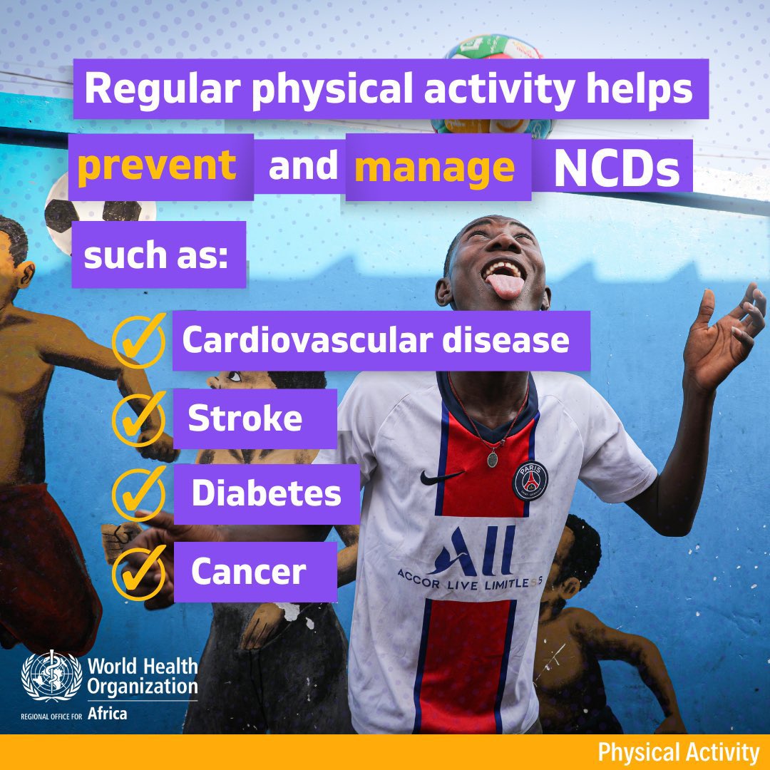 WHO_Zimbabwe's tweet image. Physical activity is good for your health and helps reduce the risk of various diseases.
 
❤️ improved cardiorespiratory
🏋️‍♀️ bone and cardiometabolic health
🤸‍♂️ positive effects on weight

Being active should be another #healthgoal for 2023 🧘🏿‍♀️🕺🏿🏊‍♀️

#NewYearsResolution