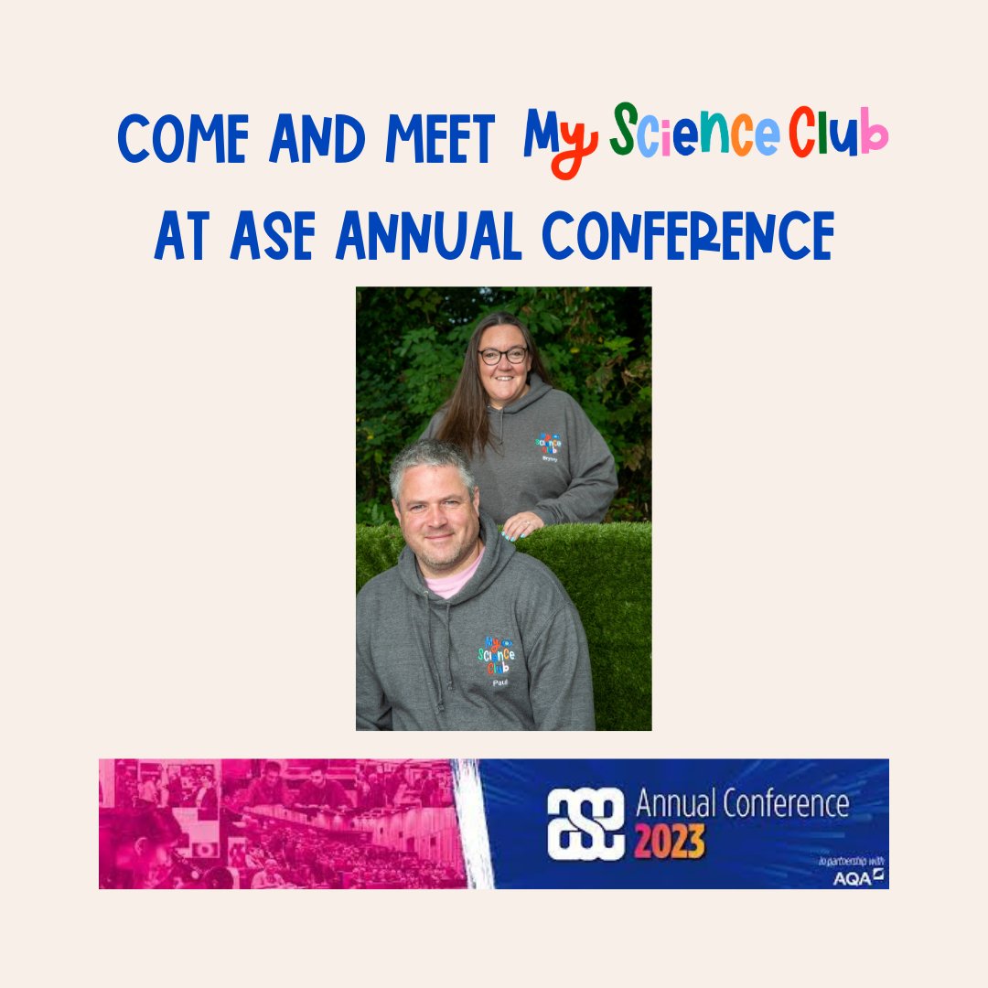Come and meet us at the ASE Conference in Sheffield starting tomorrow! 

I'm (Bryony) already here and Paul is joining me tomorrow. We've got lots planned and our blog has all the details

myscienceclub.com/were-going-to-… 

See you in Sheffield
<a href="/priscigeeks/">Primary Science Geeks</a> <a href="/Glazgow/">Paul Tyler 🔬🔭📡</a>

@thease
#MSC
#PriSci