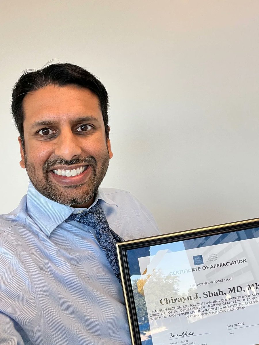 Congratulations Dr. Chirayu Shah on receiving the Inaugural Outstanding Contributions Award for his work in leading the Department of Medicine Grand Round Series! #BCMFaculty #DoM