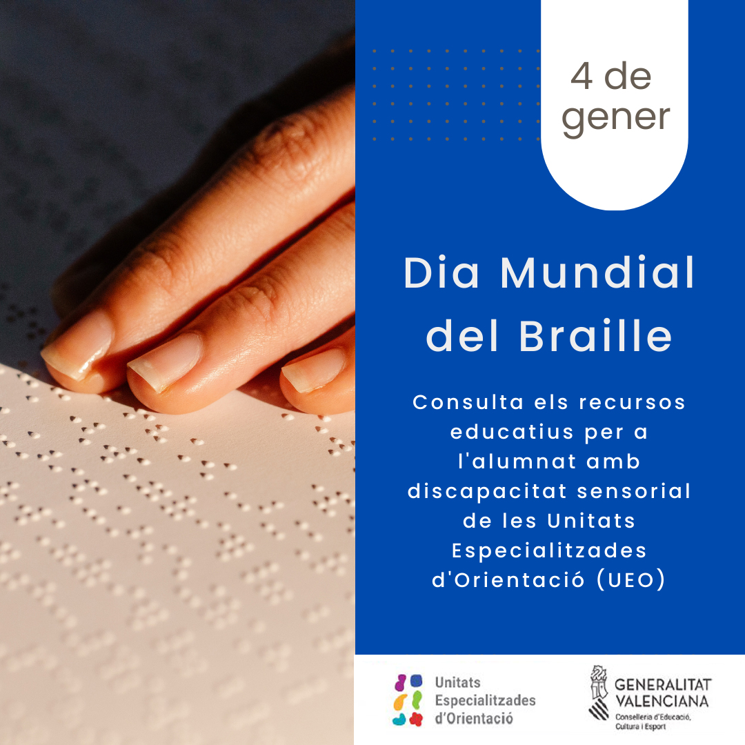 👨🏻‍🦯📚 En el Dia Mundial del Braille, us recordem que teniu a la vostra disposició el treball de les Unitats Especialitzades d’Orientació (UEO) per a alumnat amb discapacitats sensorials.

➡️ Podeu consultar les guies de bones pràctiques ací: ceice.gva.es/va/web/inclusi…