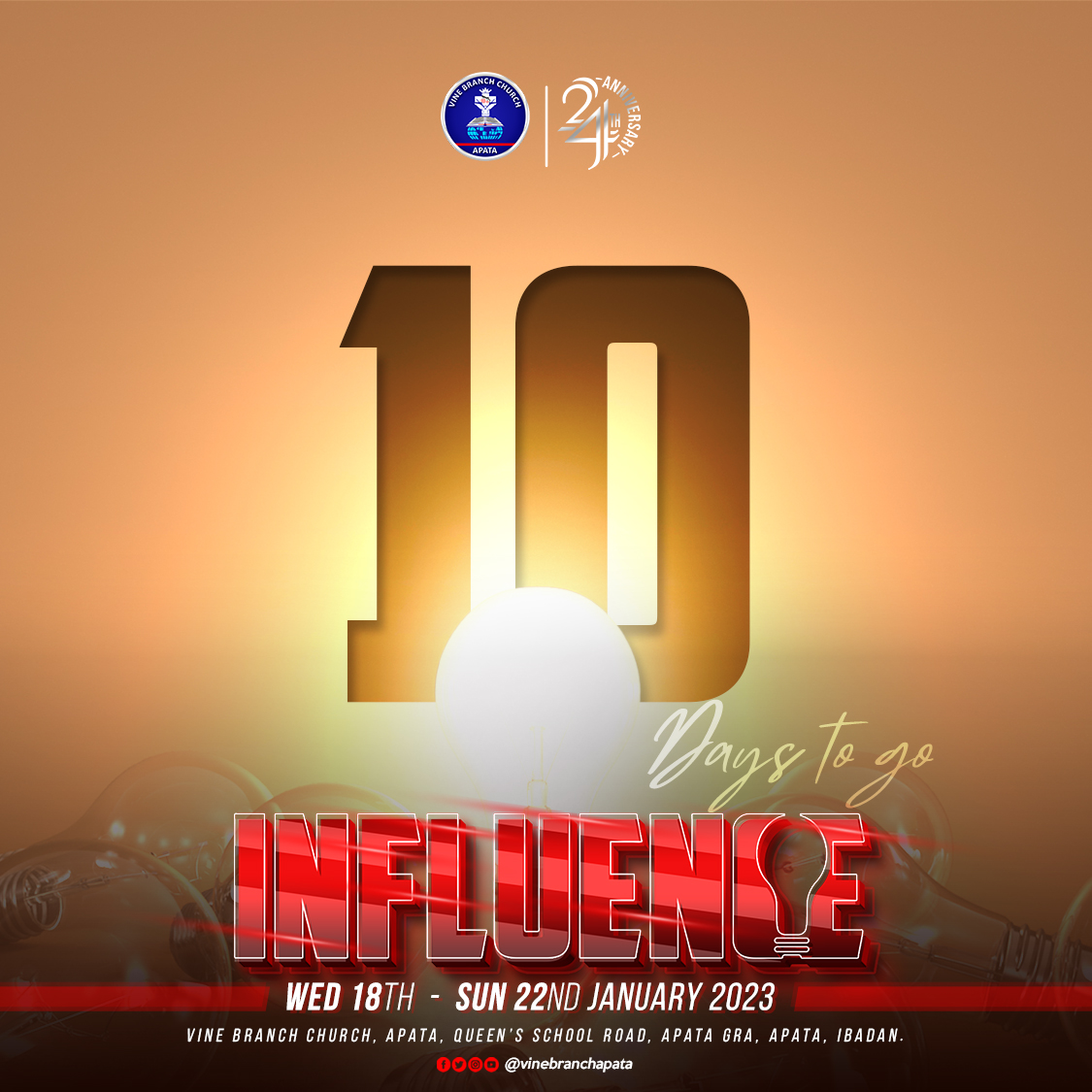 vinebranchapata's tweet photo. It's 10 days to INFLUENCE🔥🔥🔥

Be expectant!!!

#Influence #TheTimeforInfluenceisNow #vinebranchchurch #vbcapata https://t.co/VKTbzp5ULn