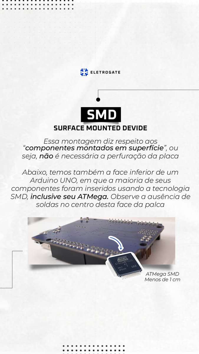 eletrogate's tweet photo. 🚨 Será que você já sabe a diferença entre as tecnologias PTH e SMD
💡 Você já viu dois tipos diferentes de LED, de resistor, diodo e não sabe porquê? Siga as imagens e fique por dentro
#Arduino #Robótica #Automação #Robô #ProjetocomArduino #Eletrônica #Física #Solda #SMD #PTH https://t.co/7tuOUq29Sa