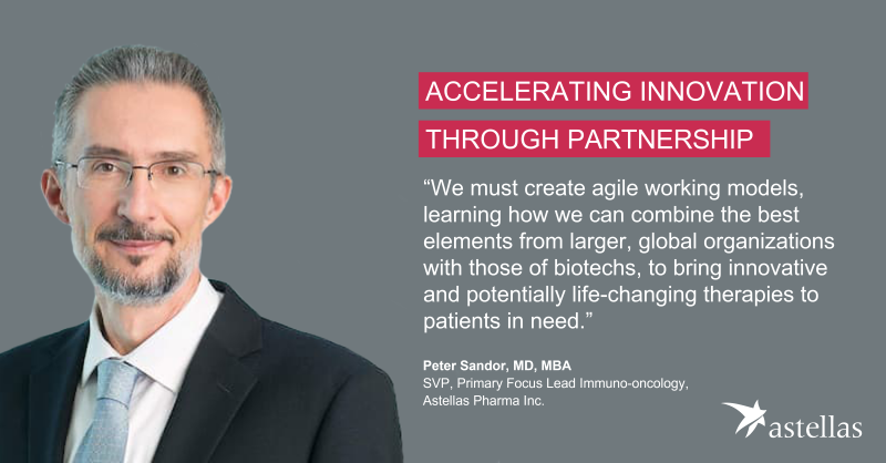 AstellasUS's tweet photo. With growing recognition that partnerships are vital to accelerate our innovation, SVP, Primary Focus Lead Immuno-oncology, Peter Sandor shared his thoughts with @_CellandGene on how to advance a new era of cancer cell therapies. #ScienceFirstForPatients