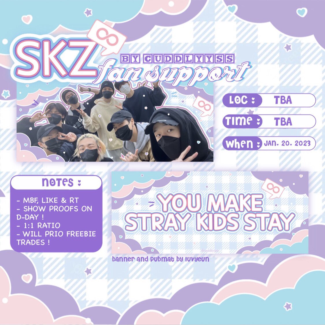 Skz Fan Support by <a href="/cuddlyyss/">jena</a> 

hi stays i'll be giving away hand banners on january 20

-limited quantity 

#StayWithBench #BENCHxSTRAYKIDS #StrayKidsxBench