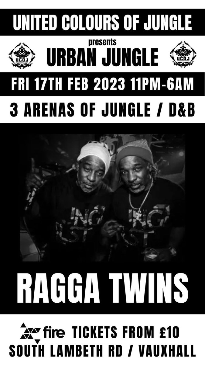UTDCOLOURS's tweet photo. Catch the original jungle duo  @TheRaggaTwins down at the next UCOJ plus many other heavyweights 

Tickets: https://t.co/BuaYghBrrj

#ucoj #raggatwins #dnb #jungle #drumandbass @raggatwinz @raggatwinzz https://t.co/WZC165QfoA