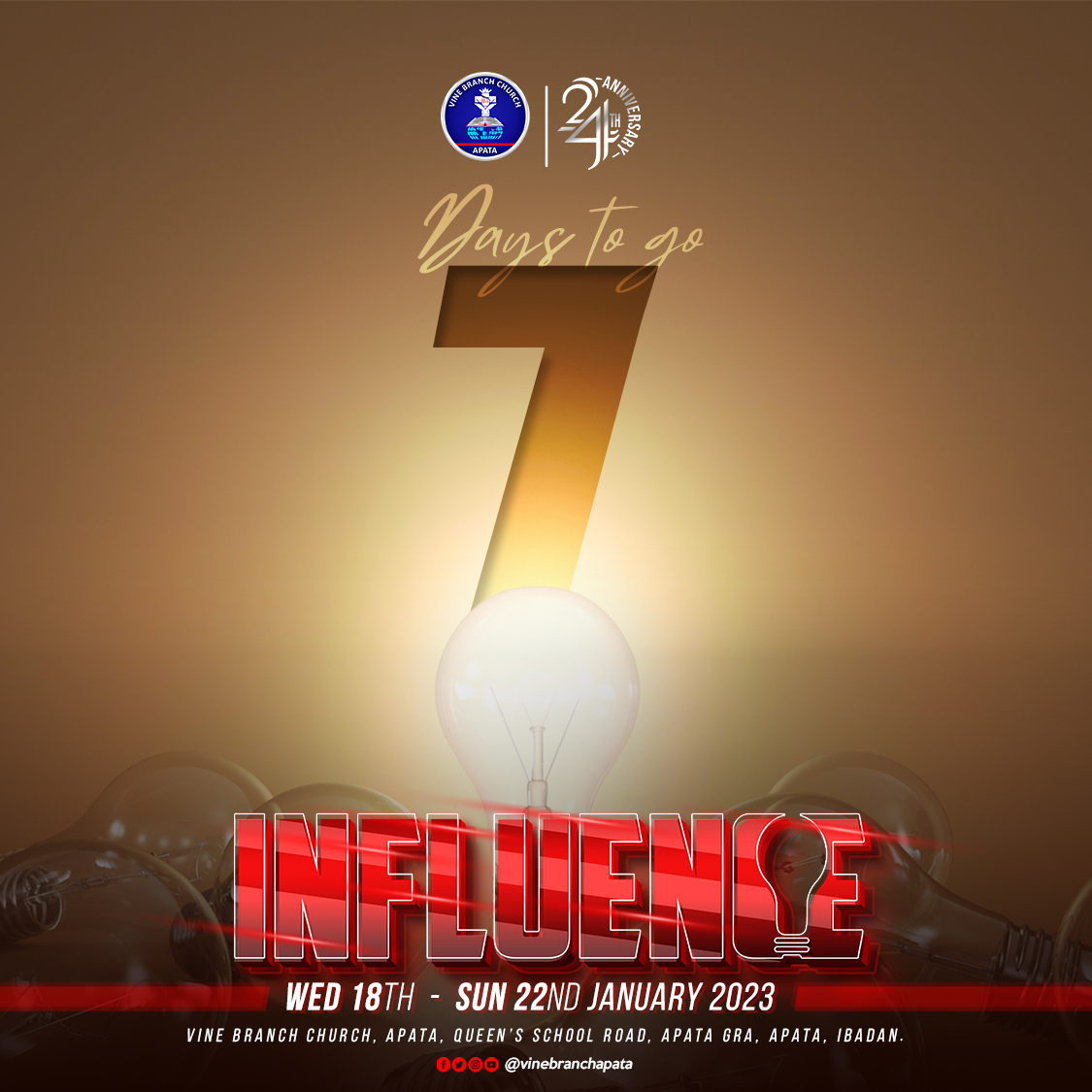 vinebranchapata's tweet photo. It's 7 days to INFLUENCE🔥🔥🔥

Be expectant!!!

#Influence #TheTimeforInfluenceisNow #vinebranchchurch #vbcapata https://t.co/WsYSAOAhR7