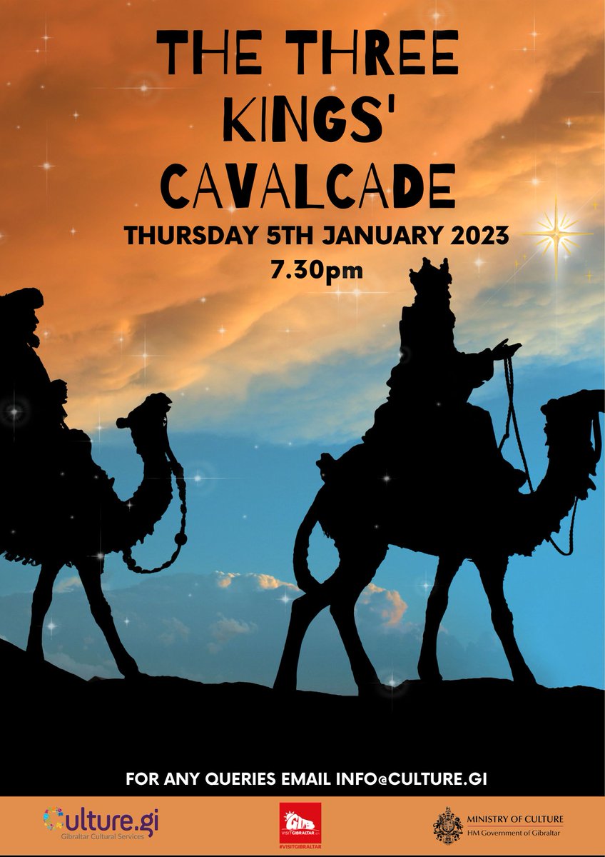 The Three Kings' Cavalcade will take place along Main Street Gibraltar, starting at 7.30pm. 

#GCS #gibculture #visitgibraltar #cavalcade