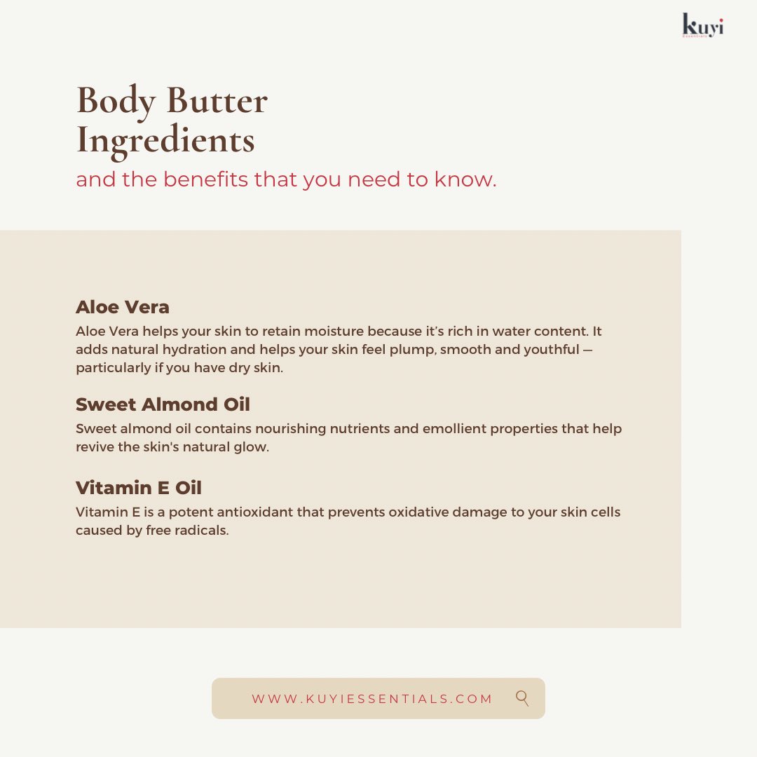 KuyiEssentials's tweet photo. Discover the magical ingredients in our Shea and Cocoa butter based body butters✨ https://t.co/Ro6oMap2rP