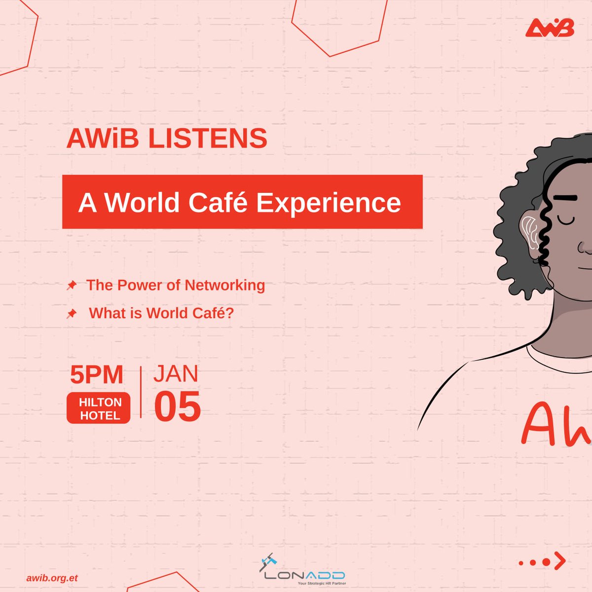 AWiBEthiopia's tweet photo. #AWiB invites you to this interactive session, where you, the participant, are the main contributor. Join us on Jan 5 by texting "Cafe" to 0947350259. @LinkUpAddis https://t.co/UYaEiWJxZf
