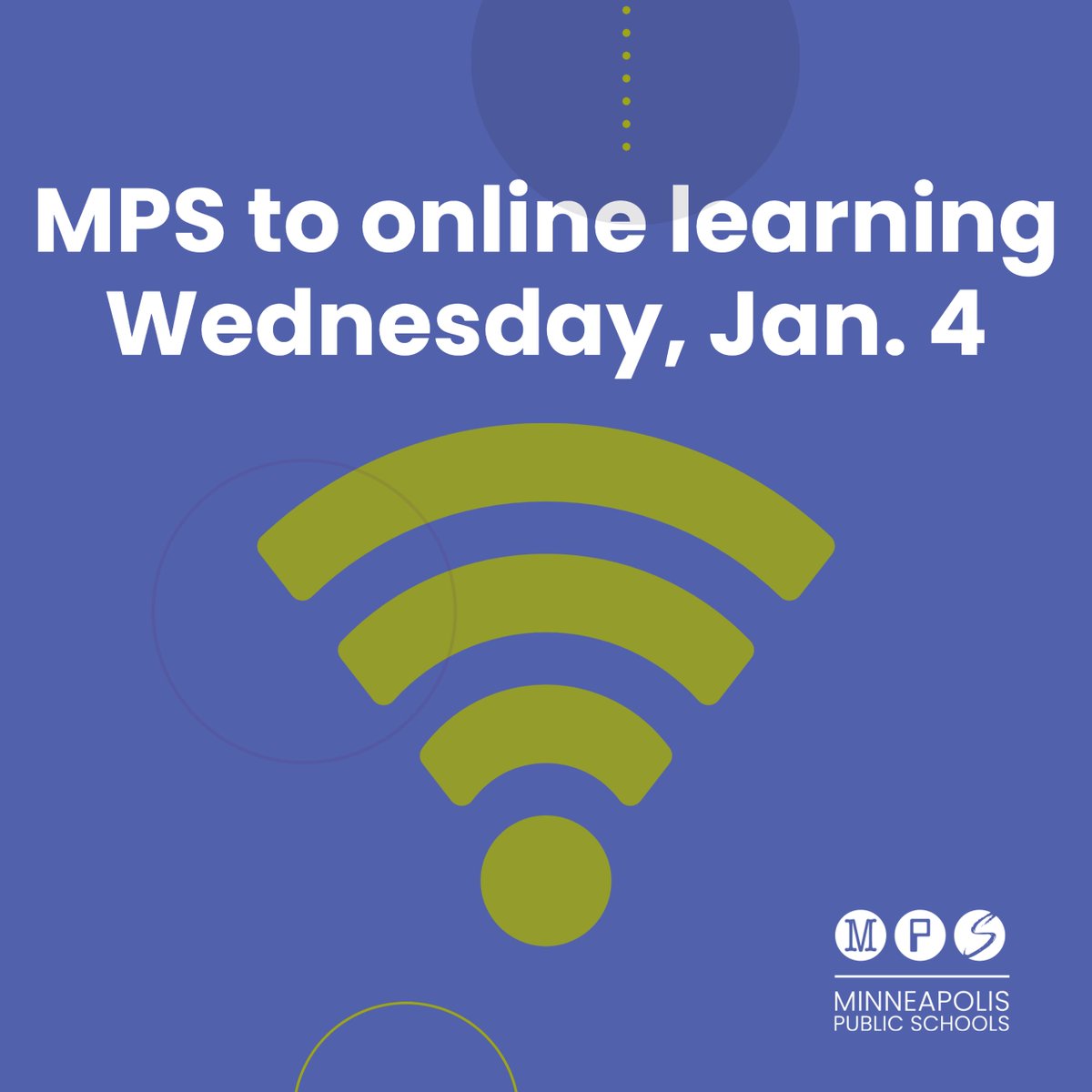 Due to the winter weather this morning, instruction for all MPS students will continue at home today, Wednesday, Jan. 4. All MPS students should remain home for e-learning. 

Families will receive communication from their school and/or teacher about e-learning activities.