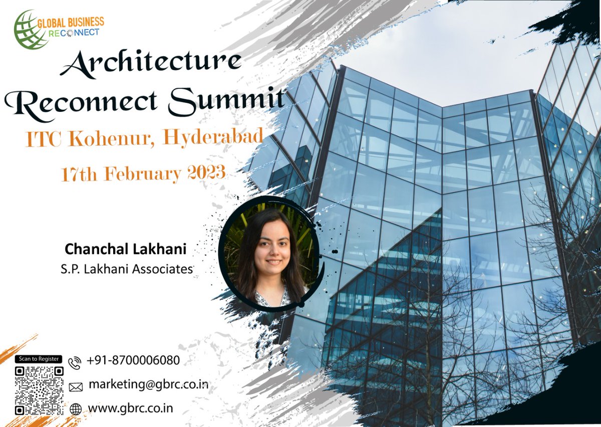 We are delighted to welcome Ms. Chanchal Lakhani from S.P. Lakhani Associates at our upcoming Architecture Reconnect Summit on 17th February 2023 at ITC Kohenur, Hyderabad.

Stay tuned for more updates…
#architecturereconnectsummit  #arshyderabad #gbrc #architectureconference