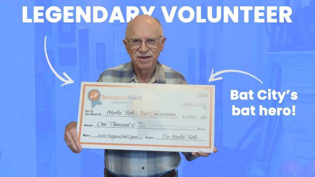MerlinsBats's tweet photo. Help us win $10,000!

Merlin was honored as one of Austin's RecognizeGood "Legendary Volunteers."  His efforts to save and protect bats were recognized with a $1,000 donation for MTBC. 

(Yes, as hard as it may be to believe, Merlin is an unpaid volunteer for MTBC!)
 
You can hel https://t.co/pw5eWWvATF