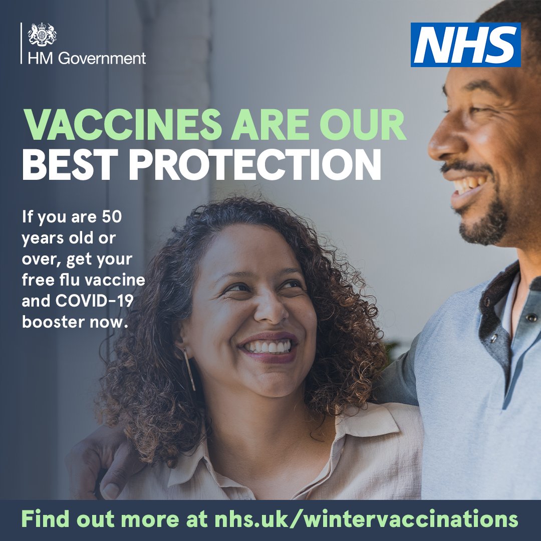 If you’re 50 years or over, you are at increased risk of getting seriously ill from flu and COVID-
19, particularly if you get both viruses at the same time. Protect yourself this winter!  Find out how to book at orlo.uk/o2AQG