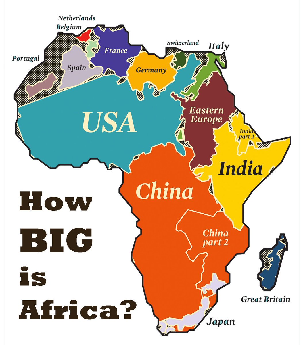 hardestgeezer's tweet photo. The size of Africa gets misrepresented on almost all maps. It is absolutely massive. https://t.co/IuPyAiJTqk