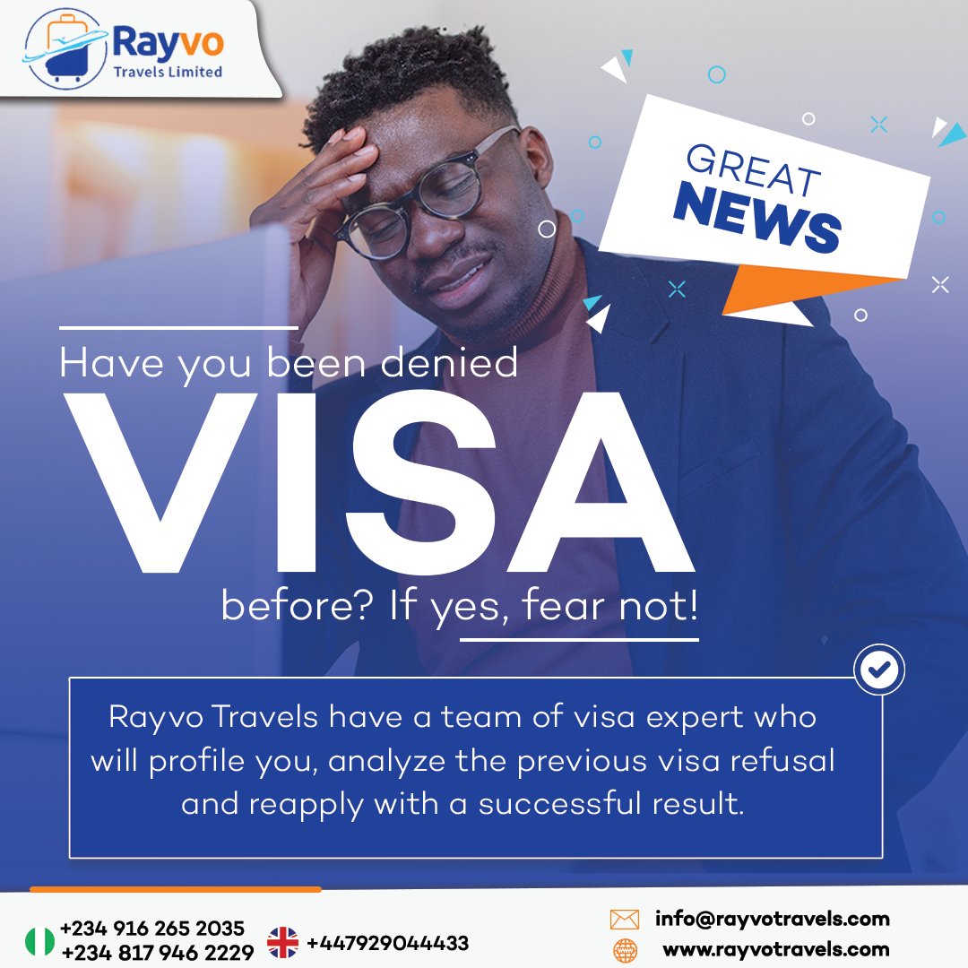 Rayvotravel's tweet photo. Do not wait till tomorrow, make the first move today by sending us a direct message to get started.
Let's help you avoid rejection and obtain acceptance in 2023!
#RayvoTravels #VisaApplication #Rejection #Acceptance #Travel #StudyPackage #TicketBooking #InternationalStudy https://t.co/5nRXVGcafR