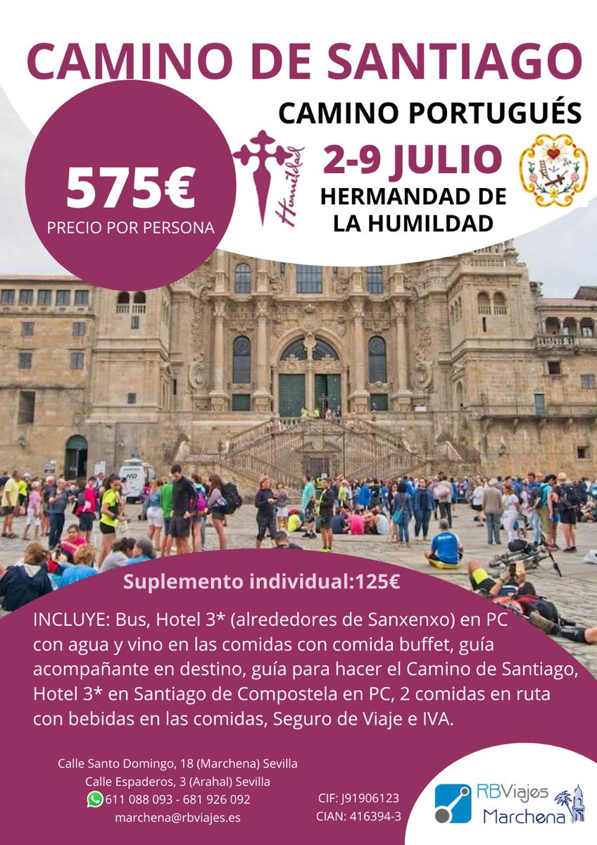 HumildadMarchen's tweet photo. 🔴 CAMINO DE SANTIAGO 2023:

Anímate y realiza el Camino de Santiago de una forma cómoda y organizada.
Apúntate lo antes posible para completar autobús.
No te lo pienses más y podrás disfrutar de la magia del Camino Portugués. https://t.co/I9KxOB1GYx