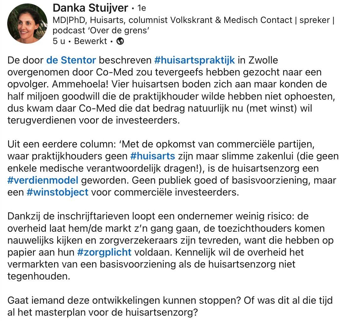 En toen kwam er wat inside informatie beschikbaar over de commerciële huisartsenpraktijk in Zwolle. 🤯