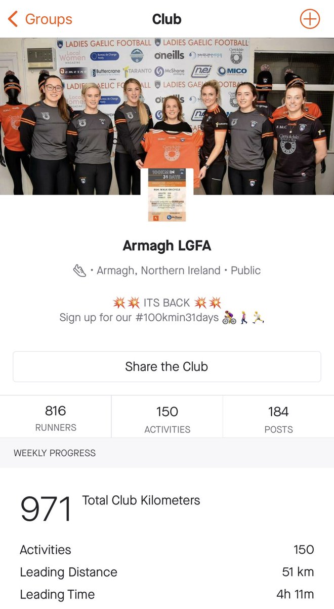 #100kmchallenge Your in with a chance to win £1000💰 Our Strava club is growing 🧡 Some groups have started their own internal group challenges for fun 👏 Some of course love the competitive side of it all 😜 Sign Up on link below ⬇️⬇️ klubfunder.com/Clubs/Armagh_L…