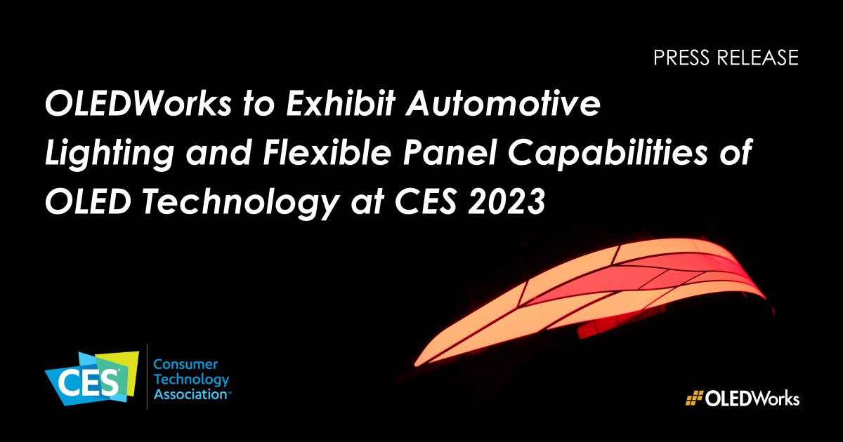OLEDWorks's tweet photo. OLEDWorks will be showcasing the latest advancements in #OLEDlighting for automotive at @CES, including technologies from Corning Inc, @Valeo_Group and @ST_World. [1/2] https://t.co/PXPeqtkxUR