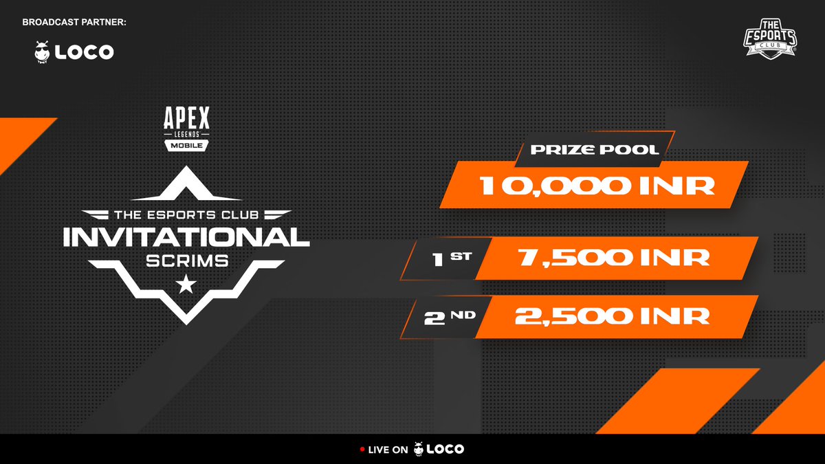 TheEsportsClub1's tweet photo. What better way to kickstart the Year than with The Esports Club Invitational Scrims – Apex Legends Mobile!🎉

Action starts from 6th January exclusively on The Esports Club Select on LOCO!🔥

#TEC #TheEsportsClub #apexlegendsindia #apexlegends #apexpredator #apexlegendsmobile https://t.co/Rc3hutqImY