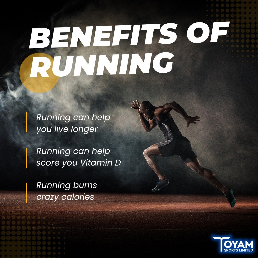 Toyamsportsltd's tweet photo. Running is a great form of physical activity that has many benefits for your overall health. Running can help you maintain a healthy weight &amp; burn excess calories.                     #ToyamSportsLimited #Toyam #WednesdayWisdom #Running #StayFit #Exercise #Sports #Success https://t.co/Up5q7THA1Q
