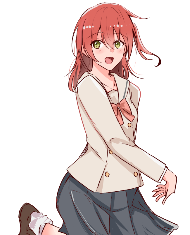 1girl school uniform solo skirt smile white background red hair  illustration images